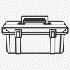 A toolbox icon with various tools and equipment arranged inside, suitable for commercial use.