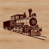 An outline of a locomotive designed for cutting with a craft cutter or laser.