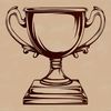 A gold-plated trophy with ribbons on top, designed as vector art for sport competitions.