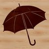 A simple silhouette of a colorful umbrella against a gray sky.