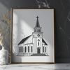 Free SVG Church Building Clip Art An illustrated representation of a traditional Baptist church building with a prominent steeple and entrance.