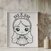 A royal female character with long hair and a crown, suitable for digital design projects.