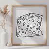 A detailed illustration of a wedge-shaped cheese on a white background.