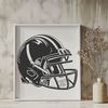 A detailed illustration of a football helmet and ball, featuring the iconic pigskin design of American Football.
