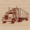 A detailed illustration of a semi truck featuring a long trailer and wheels.