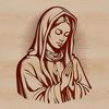 Vector artwork depicting Our Lady of Guadalupe in a decorative and intricate design format.