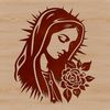 Ornate Madonna Portrait with Floral Accents Ornate illustration of the Virgin Mary with floral patterns in her headdress.