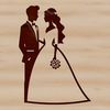 Wedding Illustration Vector Art A stylized illustration of a bride and groom standing together, holding hands, with floral elements surrounding them.