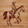Rugged cowboy riding horse in the wild west, depicted as vector art.