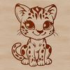 A close-up illustration of a wild ocelot sitting on a rock, featuring sharp claws and whiskers.