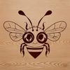 An isolated vector graphic of a honeybee in mid-air.