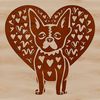 Free SVG Design - Lovable Pet Breed Illustration of a cute Boston Terrier dog with love hearts surrounding it.