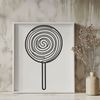 Free SVG Candy Graphic A vector graphic design of a single lollipop with stripes and swirls.