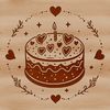 A colorful birthday cake design featuring love hearts and celebratory elements.