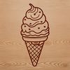 A stylized illustration of a scoop of creamy ice cream on a cone.