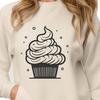 A colorful cupcake with frosting and sprinkles on a white background.