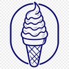 A colorful illustration of a cone-shaped ice cream dessert with a scoop on top.