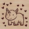 A stylized illustration of a rhino with heart symbols incorporated into its design.