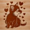 A sitting Shiba Inu dog with love hearts surrounding it, suitable as a vector art design for commercial or personal use.