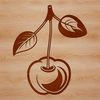 A stylized illustration of a cherry fruit with smooth surface texture.