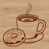 A colorful illustration of a donut on a cup or coffee mug.
