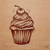 A vector graphic design featuring a stylized depiction of a cupcake with frosting and sprinkles.