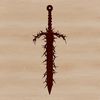 A detailed illustration of a sword with thorns on the handle and blade.