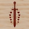 Stylized Sword Design with Hearts A stylized sword with love hearts embedded in the design.