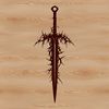 Intricate Throned Blade Design A medieval-inspired sword design with thorns and intricate details, suitable for vector art and cutting machine templates.