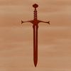 A detailed, illustrated drawing of a medieval-style sword.