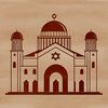 Illustrated synagogue building with intricate details, suitable for vector art projects and cutting machine designs.