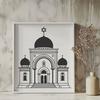 Synagogue Building Icon A stylized representation of a synagogue building with architectural details and religious symbolism.