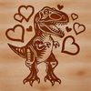A prehistoric T-Rex dinosaur with love hearts on its body, designed as a vector graphic.