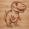 A prehistoric T-Rex dinosaur roams a lush forest landscape in the distant past.