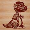 Vector illustration of a baby Tyrannosaurus Rex dinosaur in prehistoric landscape.