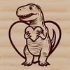 A prehistoric T Rex dinosaur with love hearts scattered across its body, designed as vector art for use in digital designs.