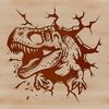 A stylized illustration of a Tyrannosaurus Rex dinosaur breaking through a wall, created as vector art.