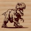 Illustrative representation of a Tyrannosaurus Rex in a prehistoric setting.