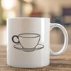 Hand-painted Teacup Illustration A ceramic teacup with a handle and saucer, suitable for serving hot tea or other beverages.