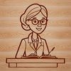 A professional woman standing in front of a blackboard, representing the education profession.