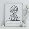 Female Educator in Classroom An illustration of a female teacher standing at the front of a classroom.