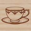 A dainty teacup illustration A detailed illustration of a teacup with a delicate handle and saucer.