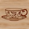 A detailed illustration of a traditional teacup with a saucer.