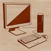SVG Design of a Modern PC Setup A digital drawing of a desktop PC with various components such as CPU, monitor, and keyboard.