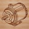 A detailed illustration of a motor with moving parts and internal components.