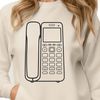An illustration of a classic telephone with simple lines and shapes.