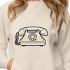 A simple illustration of a telephone with a cord and receiver.