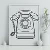 A stylized illustration of a classic telephone with a receiver and keypad.