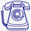 A stylized illustration of a classic telephone with cord and receiver.