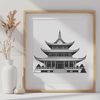 Buddhist Sanctuary Vector Art A vector illustration of a serene Buddhist temple with a rich cultural heritage.